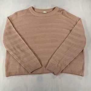 Garage Sweater Women XS Pink Textured Stripe Knit Long Sleeve Cropped Pullover